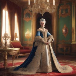 A detailed illustration of Zira from Planet of the Apes dressed as Catherine the Great