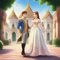A princess and a prince arriving at their grand palace