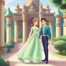 A princess and a prince arriving at their grand palace