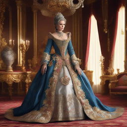 A detailed illustration of Ari from Planet of the Apes dressed as Catherine the Great