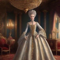 A detailed illustration of Ari from Planet of the Apes dressed as Catherine the Great