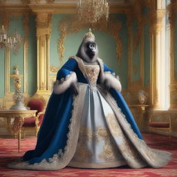 A detailed illustration of a gorilla dressed as Catherine the Great