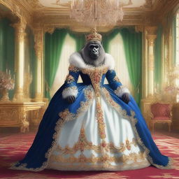 A detailed illustration of a gorilla dressed as Catherine the Great