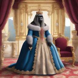 A detailed illustration of a gorilla dressed as Catherine the Great