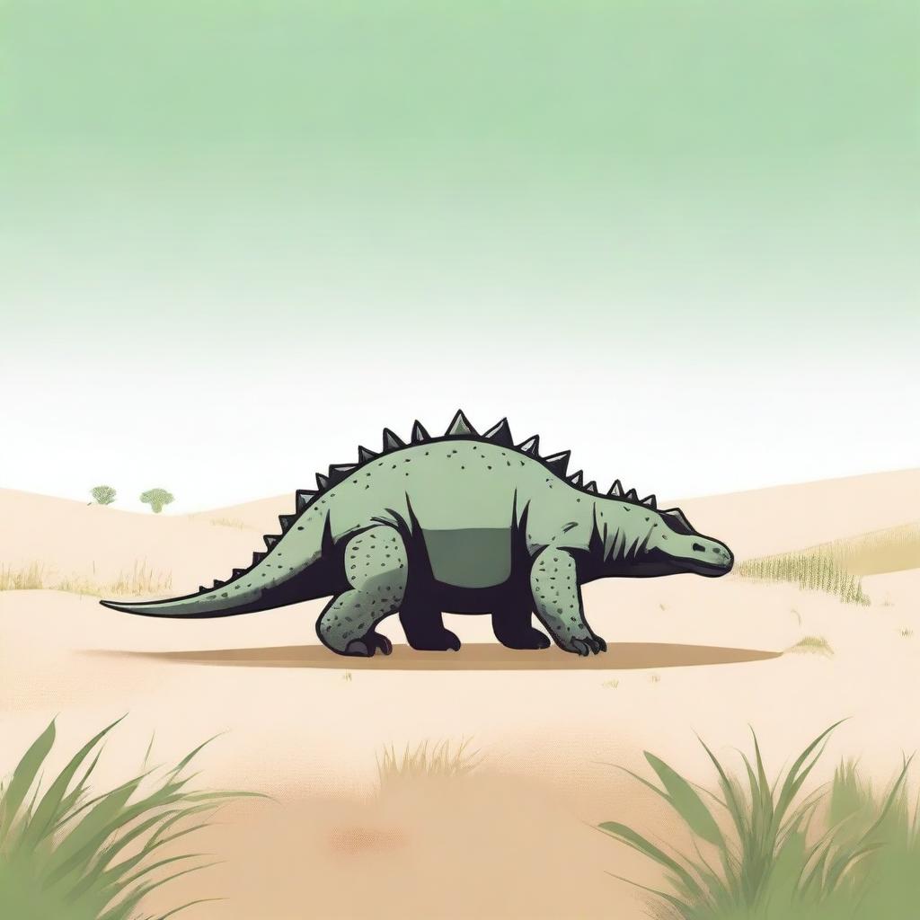 A minimalist style illustration of an Ankylosaurus in the grasslands, turned to the right