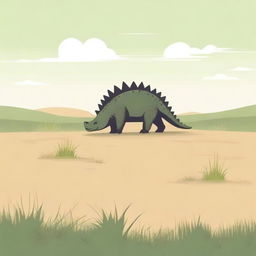 A minimalist style illustration of an Ankylosaurus in the grasslands, turned to the right