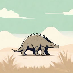 A minimalist style illustration of an Ankylosaurus in the grasslands, turned to the right