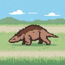 A minimalist style pixel art illustration of an Ankylosaurus in the grasslands, turned to the right