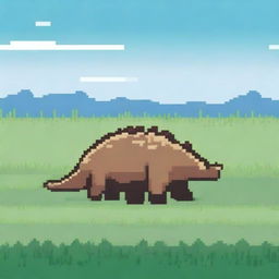 A minimalist style pixel art illustration of an Ankylosaurus in the grasslands, turned to the right