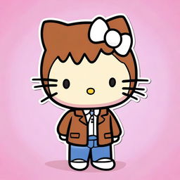 A Hello Kitty character styled as a man with brown, slightly curly hair and brown eyes