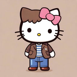 A Hello Kitty character styled as a man with brown, slightly curly hair and brown eyes