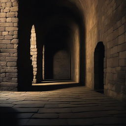 POV of standing in a dark stone oval arena
