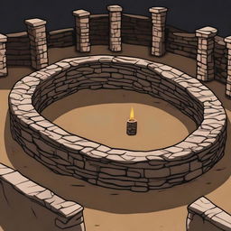 An oval stone arena with towering stone walls encircling the area