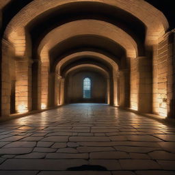 A dark, oval stone arena with a symmetric design