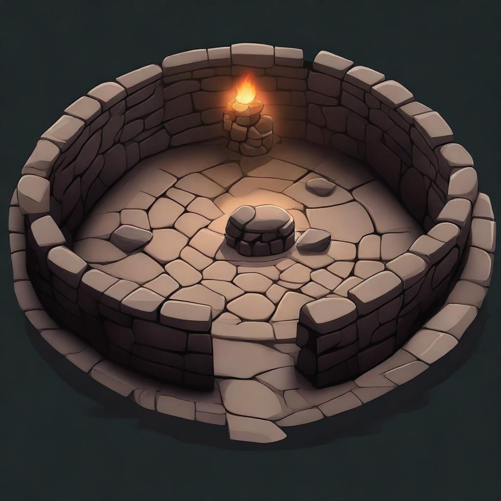 An oval dark stone boss arena with towering stone walls that create an imposing atmosphere