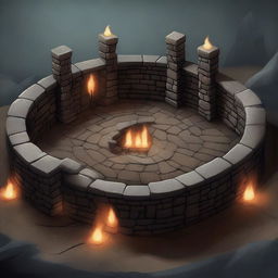 An oval dark stone boss arena with towering stone walls that create an imposing atmosphere