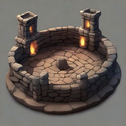 An oval dark stone boss arena with towering stone walls that create an imposing atmosphere