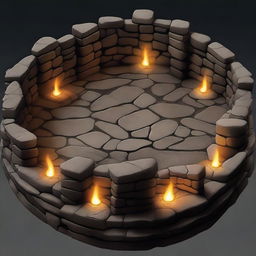 An oval dark stone boss arena with towering stone walls that create an imposing atmosphere
