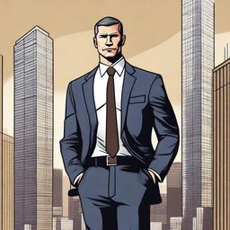 A detailed illustration of an FBI agent character, dressed in a sharp suit with a badge visible on the belt