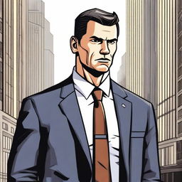 A detailed illustration of an FBI agent character, dressed in a sharp suit with a badge visible on the belt