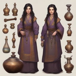 A 175-year-old dwarven artificer alchemist with dark hair and unparalleled beauty
