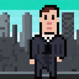 A pixel art depiction of an FBI agent character in 32x32 size