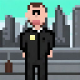 A pixel art depiction of an FBI agent character in 32x32 size