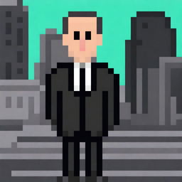 A pixel art depiction of an FBI agent character in 32x32 size