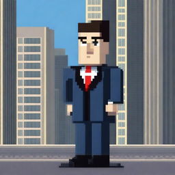 A pixel art depiction of an FBI agent character in 64x64 size