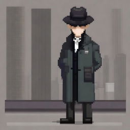 A pixel art sprite of a police detective character in 64x64 size
