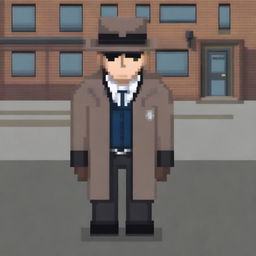 A pixel art sprite of a police detective character in 64x64 size