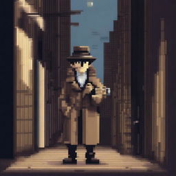 A pixel art depiction of a detective character