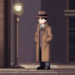 A pixel art depiction of a detective character