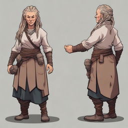 A 175-year-old stout dwarven woman with light-colored dreadlocks, set in a Dungeons & Dragons universe