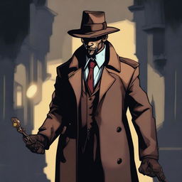 A detailed sprite of a detective character in the dark, gothic style of the Diablo game series