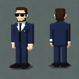 A full-height sprite of an FBI agent in pixel art style, sized 64x64 pixels