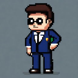 A full-height sprite of an FBI agent in pixel art style, sized 64x64 pixels