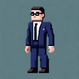 A full-height sprite of an FBI agent in pixel art style, sized 64x64 pixels