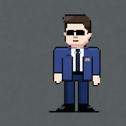 A full-height sprite of an FBI agent in pixel art style, sized 64x64 pixels