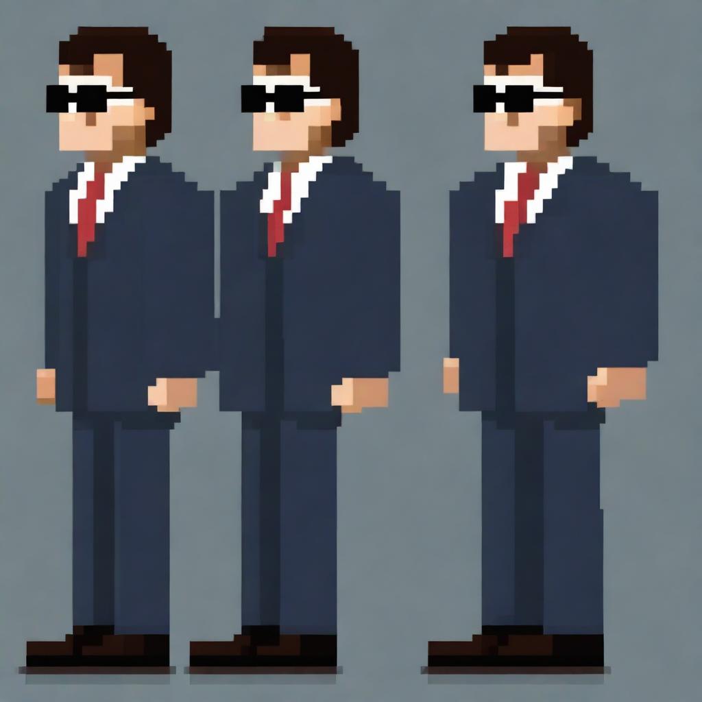 Create another full-height sprite of an FBI agent in pixel art style, sized 64x64 pixels