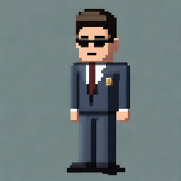 Create another full-height sprite of an FBI agent in pixel art style, sized 64x64 pixels