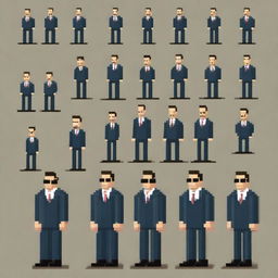Create additional full-height sprites of FBI agents in pixel art style, each sized 64x64 pixels