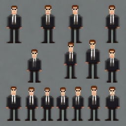Create additional full-height sprites of FBI agents in pixel art style, each sized 64x64 pixels