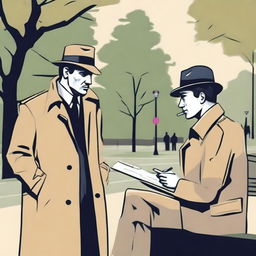 Create an image of a detective interviewing a witness