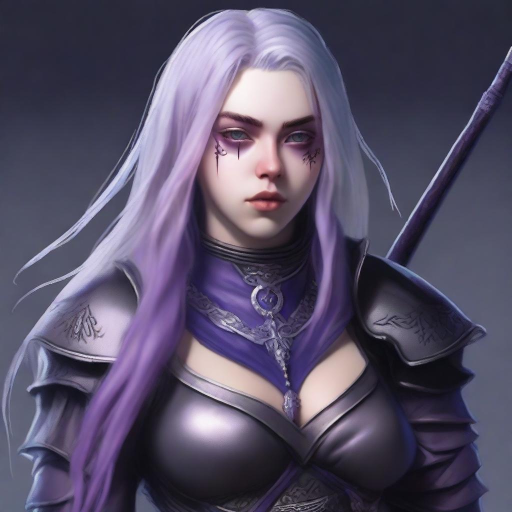 Create a detailed portrait of Billie Eilish as a drow berserk warrior