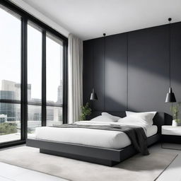 A modern bedroom with sleek, minimalist design