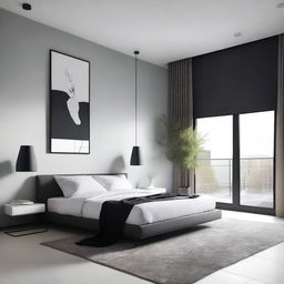 A modern bedroom with sleek, minimalist design