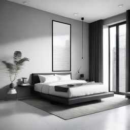 A modern bedroom with sleek, minimalist design