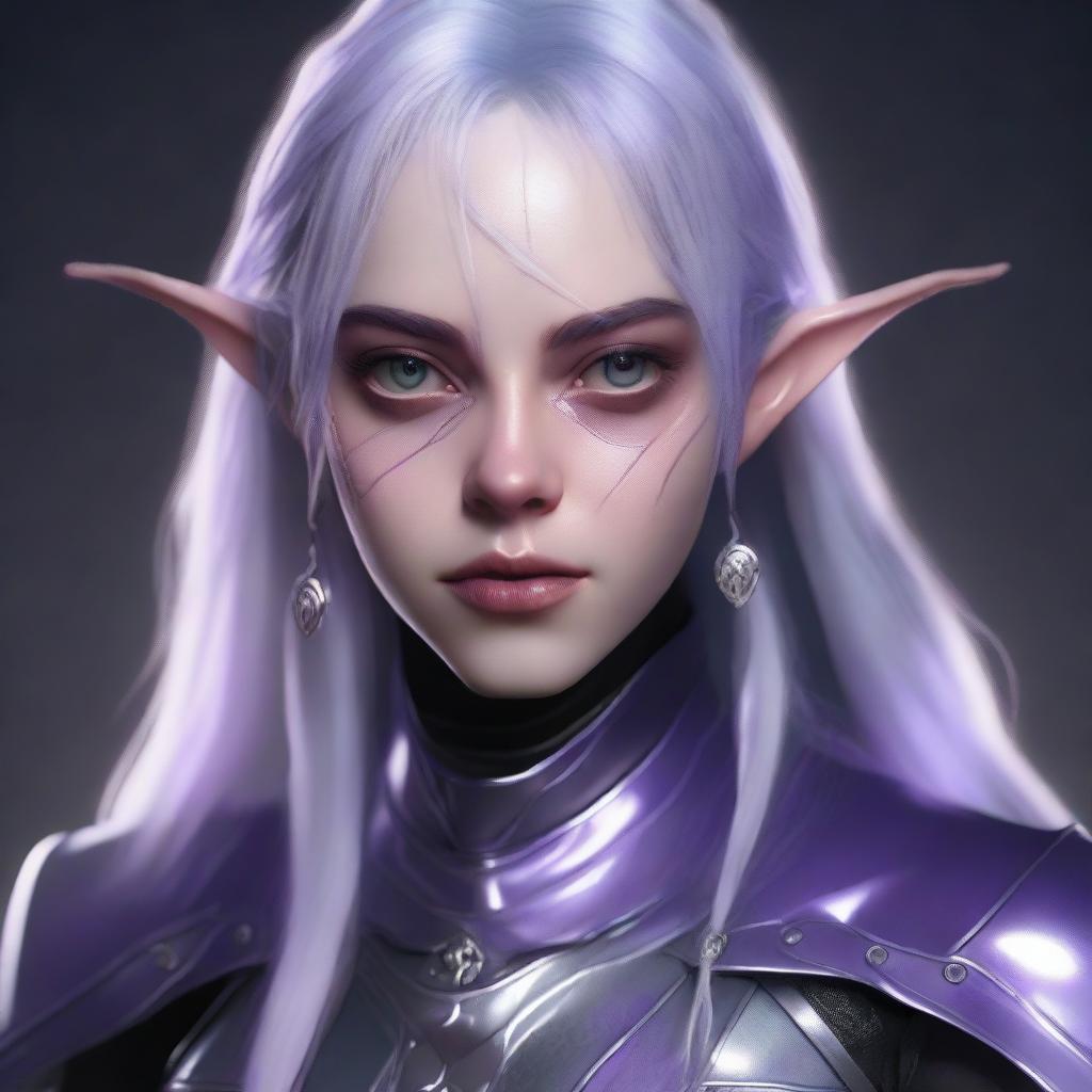 Create a detailed portrait of Billie Eilish as a drow elf berserk warrior