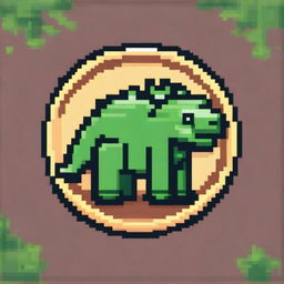 A pixel art illustration of a coin featuring a dinosaur